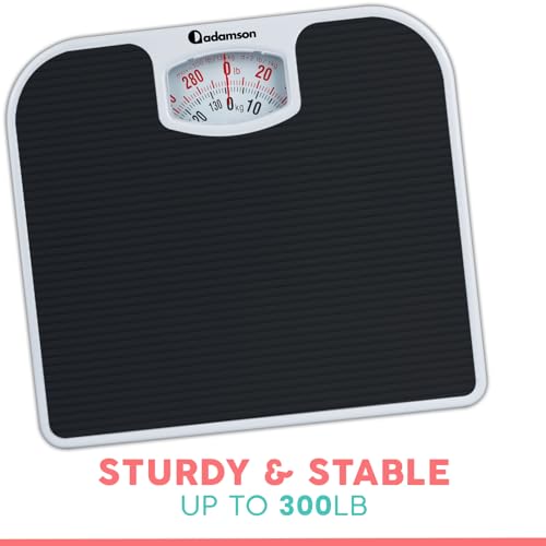 Analog Bathroom Scale - 300 lb Capacity, Anti-Skid Surface, Black