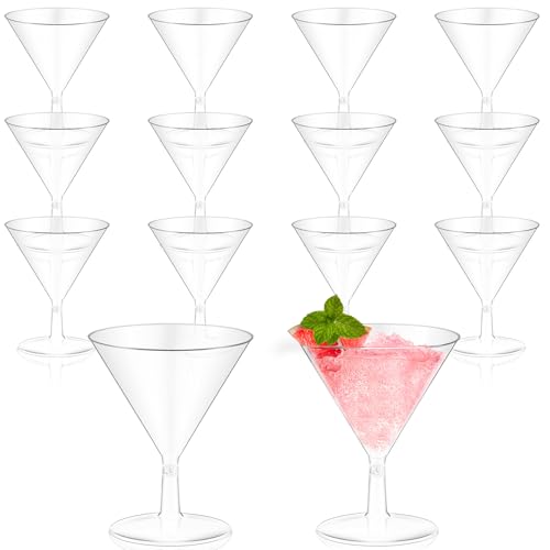 12 Pcs 2 oz Disposable Martini Glasses, Clear Plastic Cocktail Cups for Party