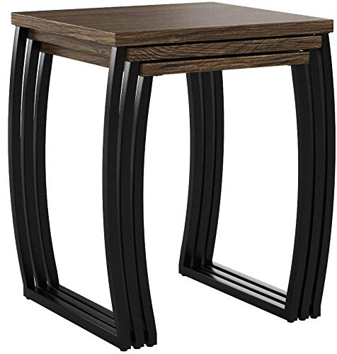 3-Piece Nesting End Table Set, Rustic Wood and Metal Stacking Tables