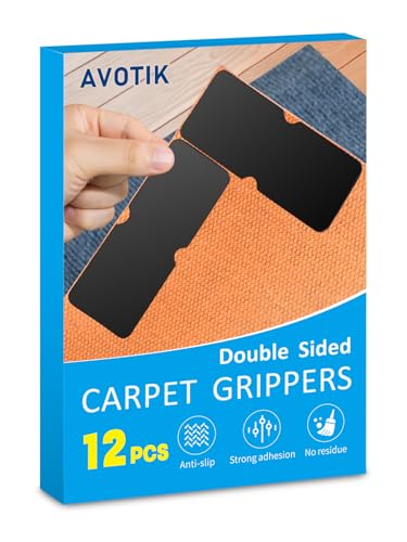 Anti-Slip Rug Grippers for Hardwood Floors - 12 Piece Non-Slip Carpet Tape