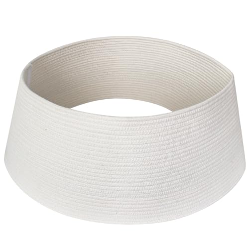 28 Inch White Christmas Tree Collar - Modern Cotton Rope Tree Ring for 6-7.5 ft Stands