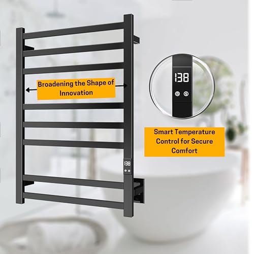 8-Bar Wall-Mounted Heated Towel Rack, Matte Black Stainless Steel