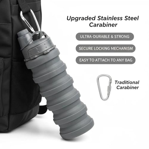 Collapsible Silicone Water Bottle 500ml Foldable Travel Sports Flask with Buckle