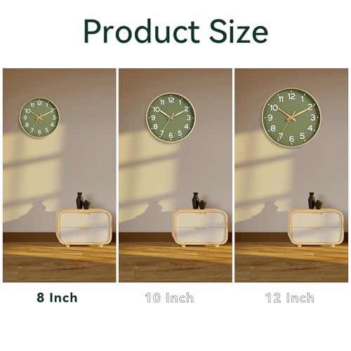 8 Inch Silent Non-Ticking Wall Clock - Modern Green & Gold Quartz Clock