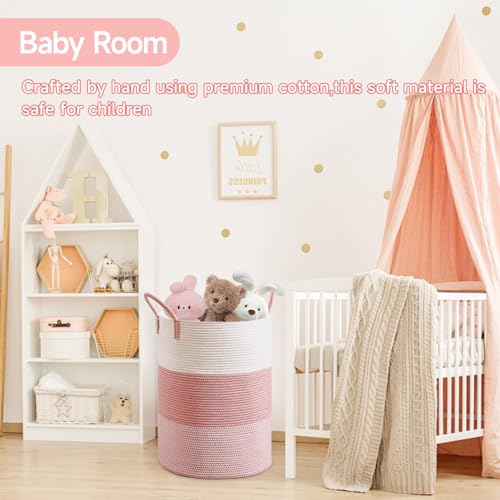 80L Large Cotton Rope Laundry Basket - Decorative Pink Storage Bin