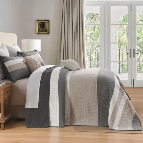Oversized 120x120 Cotton Bedspread Set with Striped Pattern - 3pcs