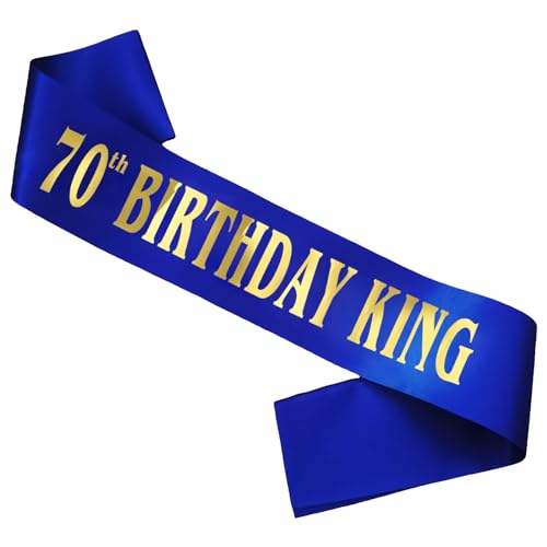 70th Birthday King Sash for Men - Royal Blue Satin Party Accessory
