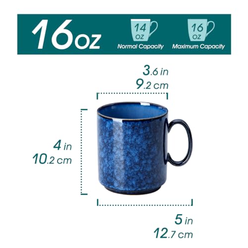 Vancasso STARRY Blue Ceramic Coffee Mug Set of 6, 16 oz Large Mugs for Latte, Tea & Hot Cocoa