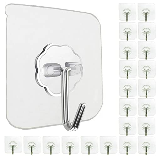 24 Pack Heavy Duty Adhesive Wall Hooks 33lb Waterproof Clear Sticky Hooks