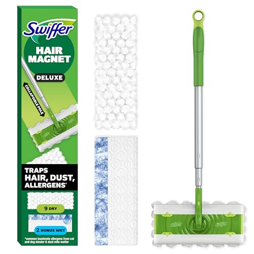 Swiffer Hair Magnet Deluxe Starter Kit with Collapsible Pole and Cloths