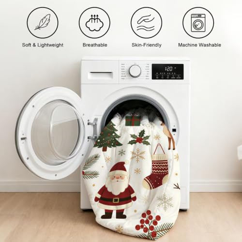 Kids Christmas Comforter Set Full - DJNEAR Santa Snowman Bedding 79x90in
