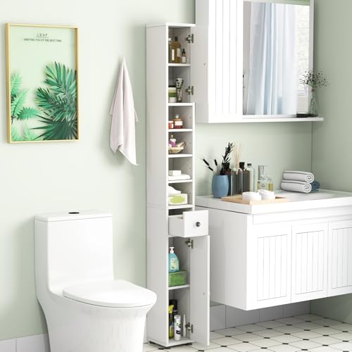 Tall Slim Bathroom Storage Cabinet, 71-Inch Freestanding Tower with Drawer