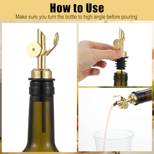 Afcabakila 12-Pack Stainless Steel Oil & Liquor Bottle Pourers with Flip Cap, Gold
