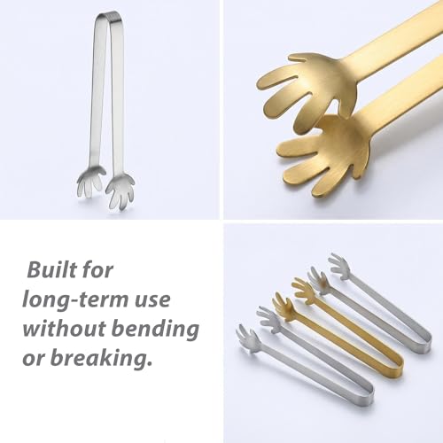 Mini Stainless Steel Ice Tongs Set of 4 - 4.7 Inch Serving & Bar Tongs