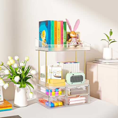 SNSLXH Clear 4-Tier Makeup Organizer with Drawers Bathroom Storage
