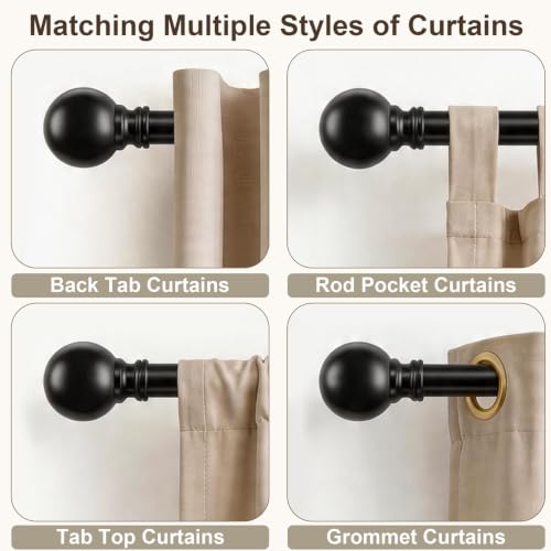 Heavy Duty Black Curtain Rod - 1" Adjustable Metal Drapery Rod (72-144")