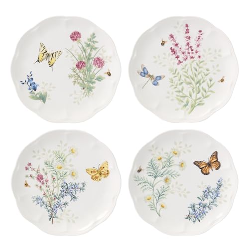Butterfly Meadow Herbs Porcelain Accent Plates, 9-Inch Set of 4
