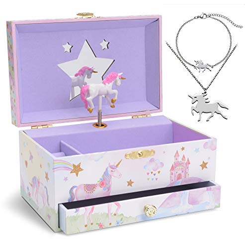 Unicorn Musical Jewelry Box for Girls with Necklace and Bracelet Set