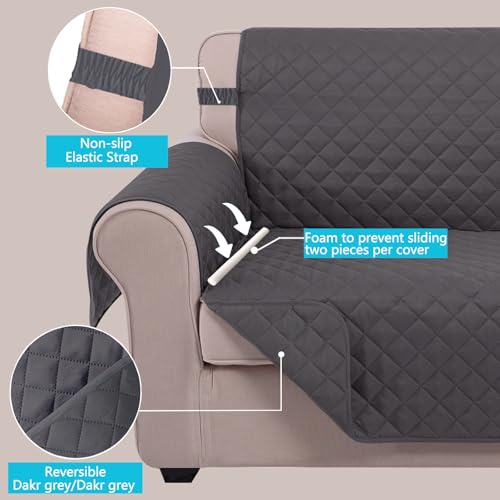 Reversible Recliner Chair Cover - Dark Grey, 23" Armchair Protector, Washable & Water Repellent