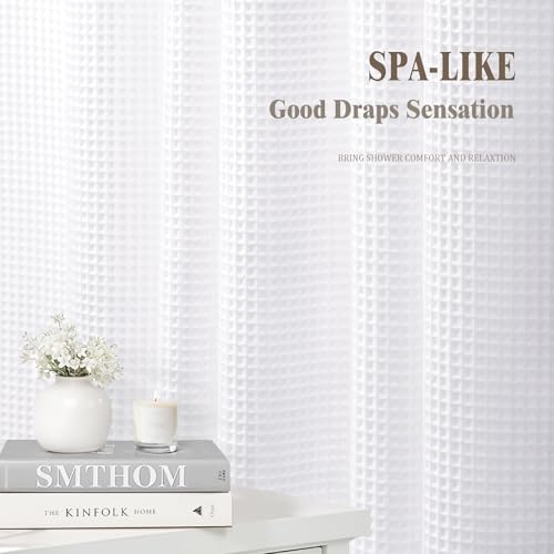 Waffle Weave Shower Curtain, Heavyweight Cotton Blend Fabric, 72x72 Inch