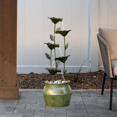 Zinc Metal Flower Tabletop Fountain with River Stones for Indoor and Outdoor