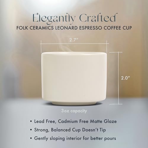 Folk Ceramics Leonard Espresso Cups Fog Grey Set of 2, 3oz Stackable Handleless Demitasse Mugs for Coffee