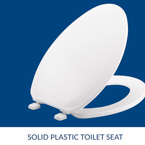 Elongated Toilet Seat, Durable Plastic with Top-Tite Installation, White