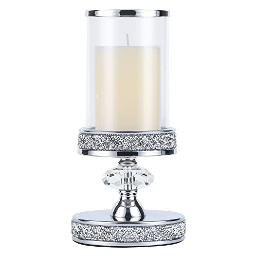 Hanjue Silver Crystal Ball Candle Holder for Pillar Candles Wedding Home Decor