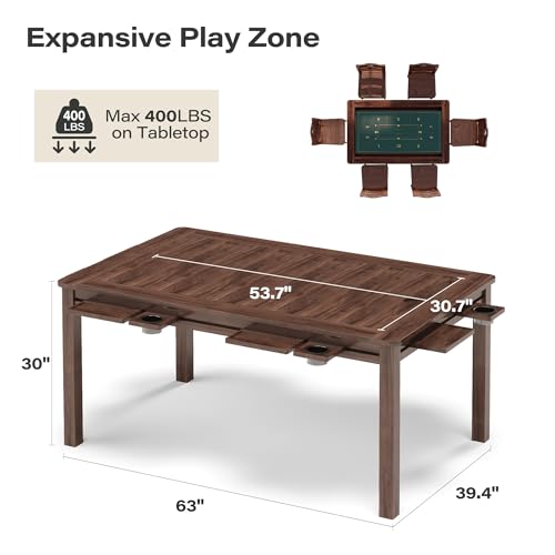 Convertible Board Game Table with Dining Top, 54x31 Inch Gaming Area