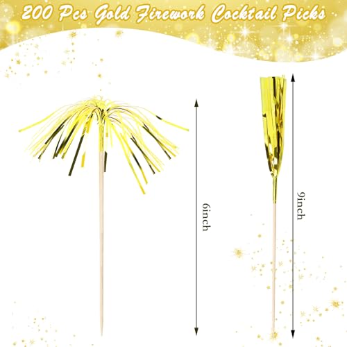 Gold 200Pcs Firework Cupcake Toppers - New Years Cocktail Picks (Gold)