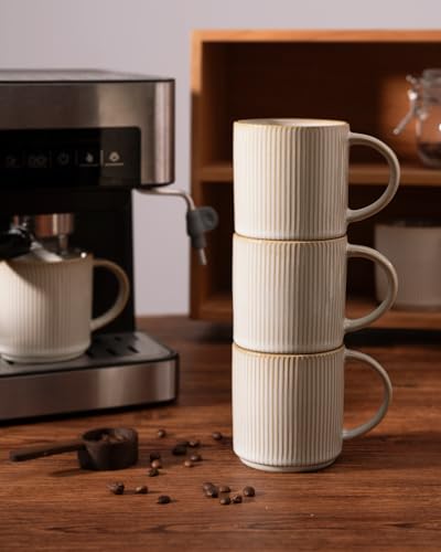 Famiware Star Cappuccino 12oz Coffee Mug Set of 4 with Handle - Handcrafted Ceramic Cups