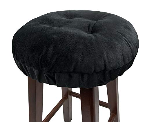 12-Inch Black Velvet Padded Bar Stool Cushion with Non-Slip Backing