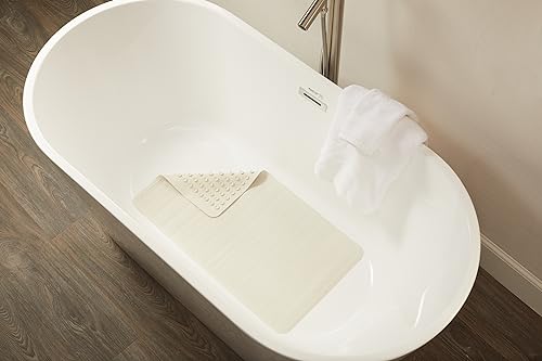 Large Slip-Resistant Rubber Bath Mat 28 x 16 Inch - White Suction-Backed