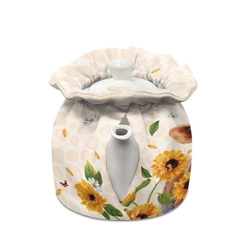 Sunflower Cow Print Teapot Thermal Cover - Insulated Kettle Tea Cozy