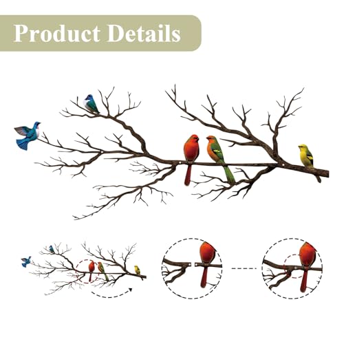 Large Metal Bird Branch Wall Art Silhouette for Indoor and Outdoor Decor