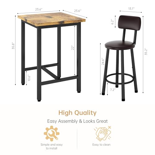 3-Piece Counter Height Pub Dining Set with 2 Bar Stools for Small Spaces