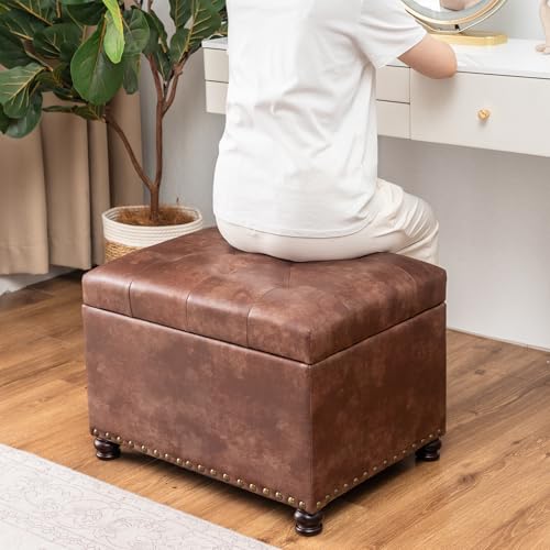 24-Inch Rectangular Tufted Storage Ottoman with Upholstered Leathaire Bench