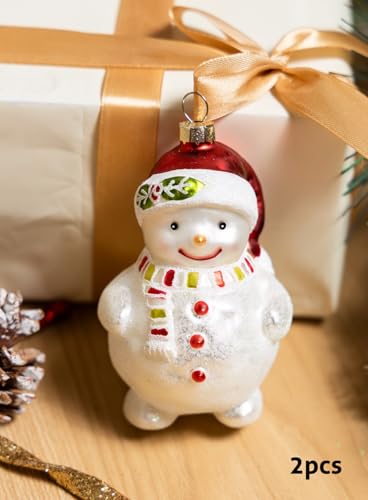 2 Count Glass Snowman Christmas Ornaments – Hand Painted Holiday Decor