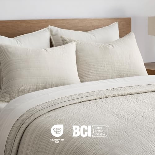 EverGrace 100% Cotton King Quilt Set - 3 Piece Lightweight Bedspread (Birch)