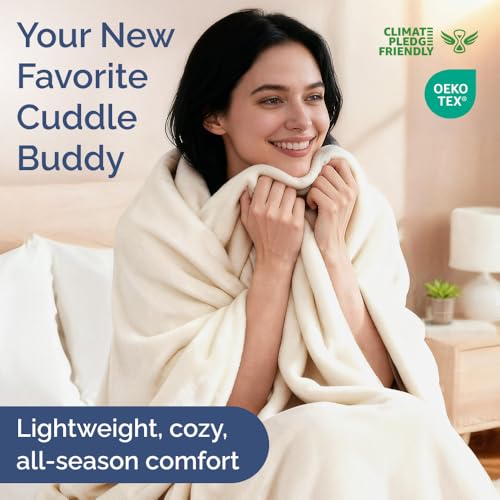 CGK Unlimited Ultra Soft Fleece Throw Blanket - All-Season Cream Cozy Bedding