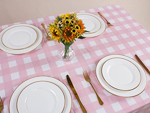 Pink Gingham Disposable Tablecloths 3-Pack - 54 x 108 Inch Checkered Party Cover