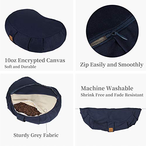 Round Zafu Meditation Cushion, Organic Cotton Yoga Pillow with Buckwheat