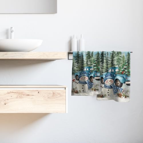 Giwawa Blue Snowman Truck Hand Towels Set of 2 Christmas Kitchen & Bathroom Decor