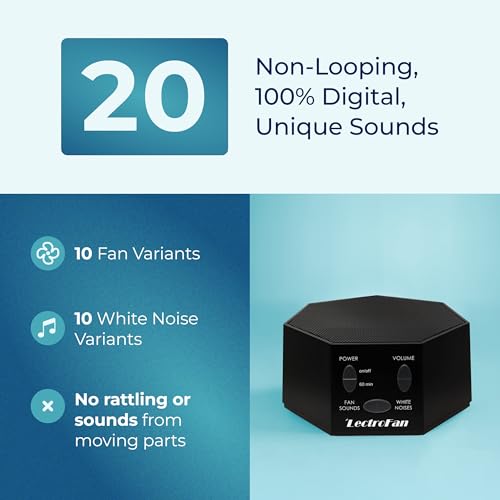 Compact White Noise Sound Machine for Sleep - 20 Non-Looping Sounds, Black