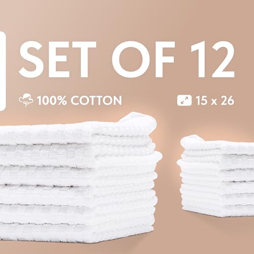 100% Cotton Kitchen Towels - 12 Pack Super Absorbent Dobby Weave Dish Towels