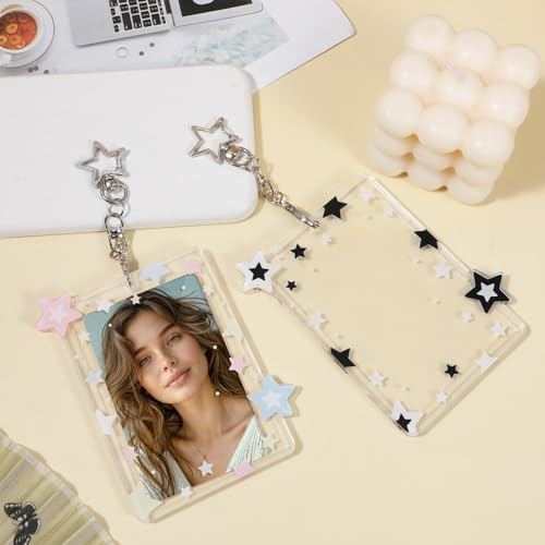 2 Pcs Star Acrylic Photocard Holder Keychain with Protective Clear Case