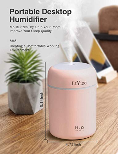 Mini USB Personal Humidifier, 2 Mist Modes, Quiet Desktop Design (Pink)