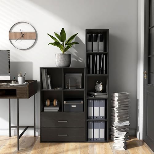 4-Cube Storage Organizer Shelf, Stackable Wood Bookcase for Cubby Bins