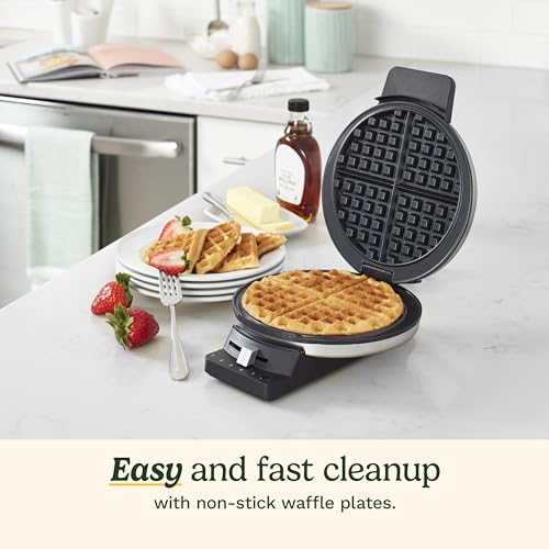Round Classic Waffle Maker with 5 Browning Settings, 1250W Stainless Steel