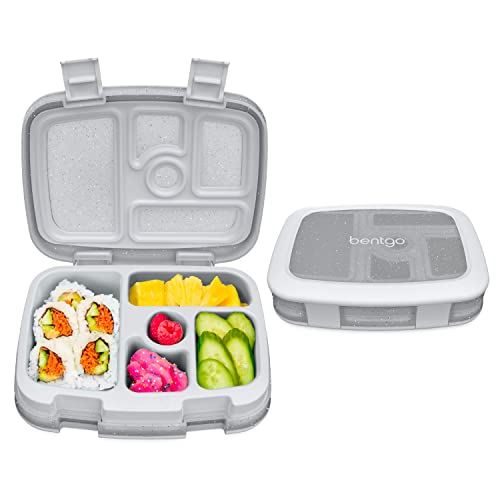 Bentgo Kids 5-Compartment Lunch Box - Glitter Design for School, Ideal for Ages 3-7, Leak-Proof, Drop-Proof, Dishwasher Safe, & Made with PFAS & BPA-Free Materials (Glitter Edition - Silver)
